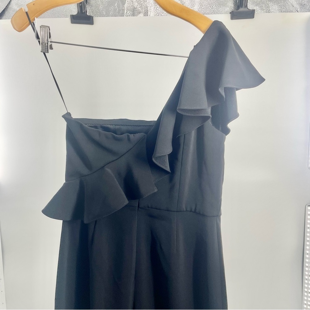 JAYGODFREY Hamilton One Shoulder Ruffle Black Wide Leg Classic‎ Jumpsuit Size 4 - Picture 10 of 16